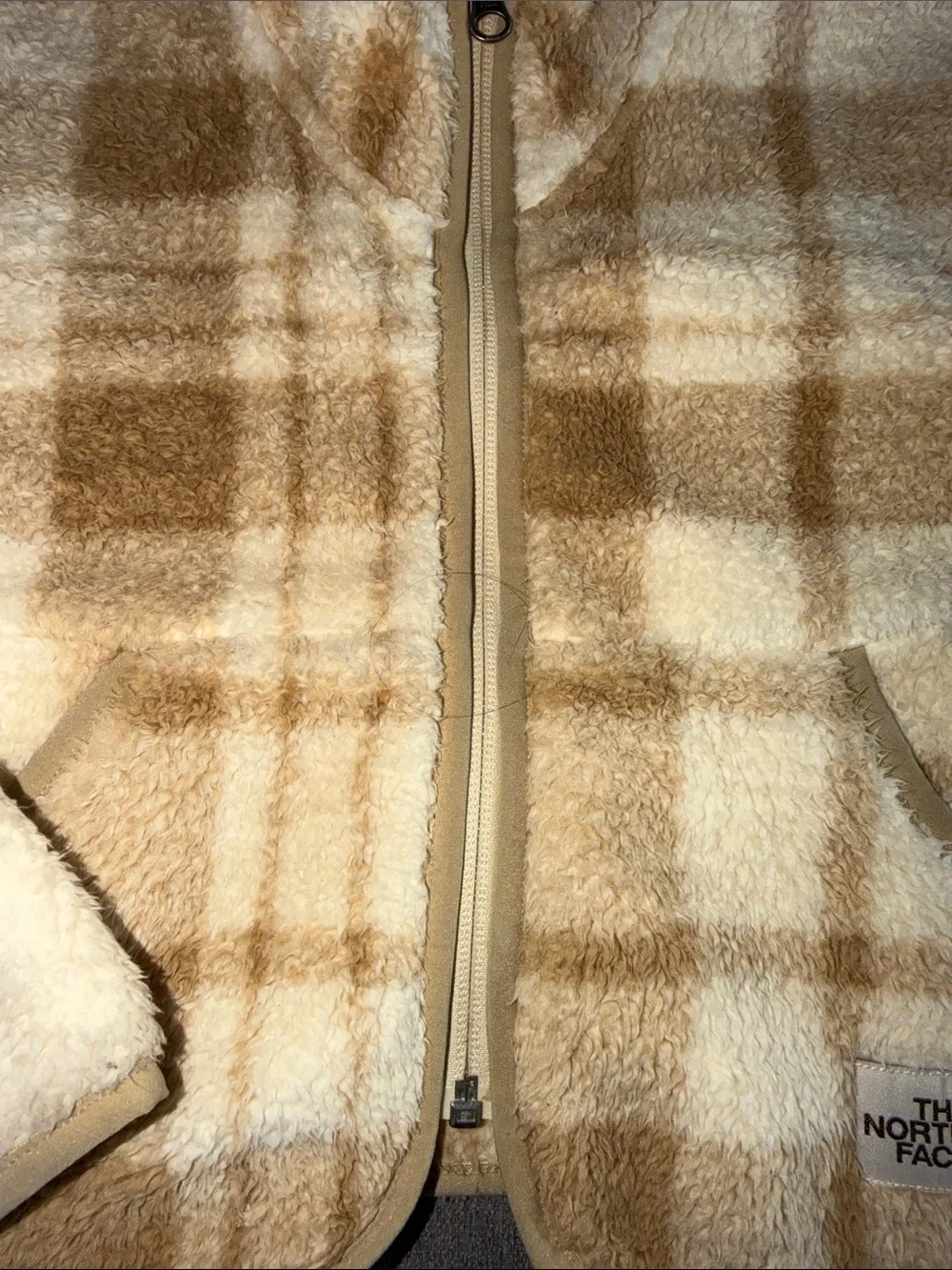 The North Face Kids Beige and Tan Plaid Fleece Jacket